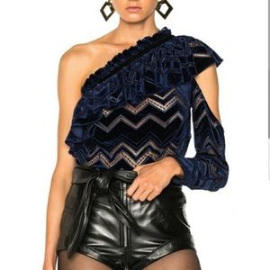 Self Portrait velvet one shoulder top
